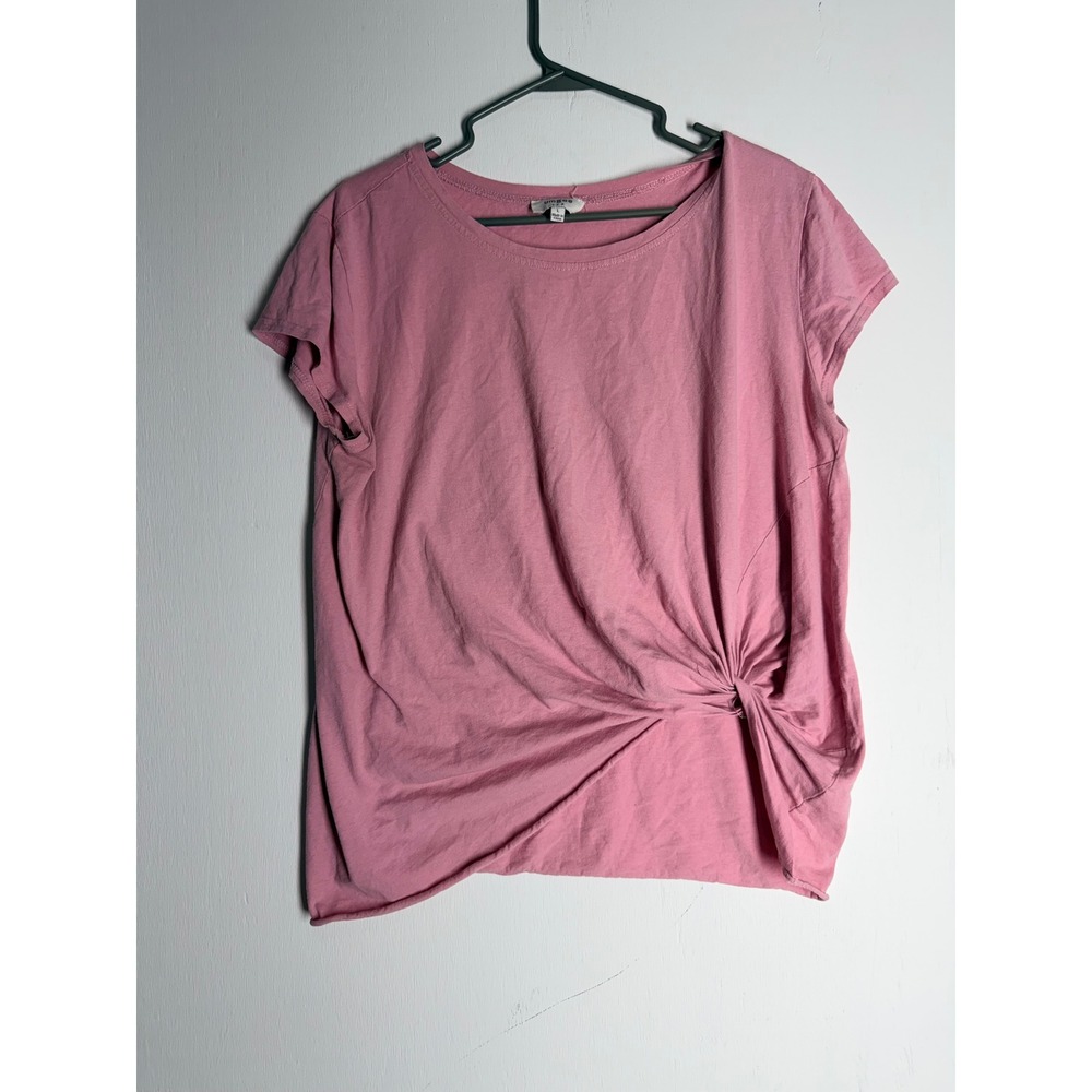 Umgee USA Pink Side Knot Twist Short Sleeve Top Tee Raw Hem Large